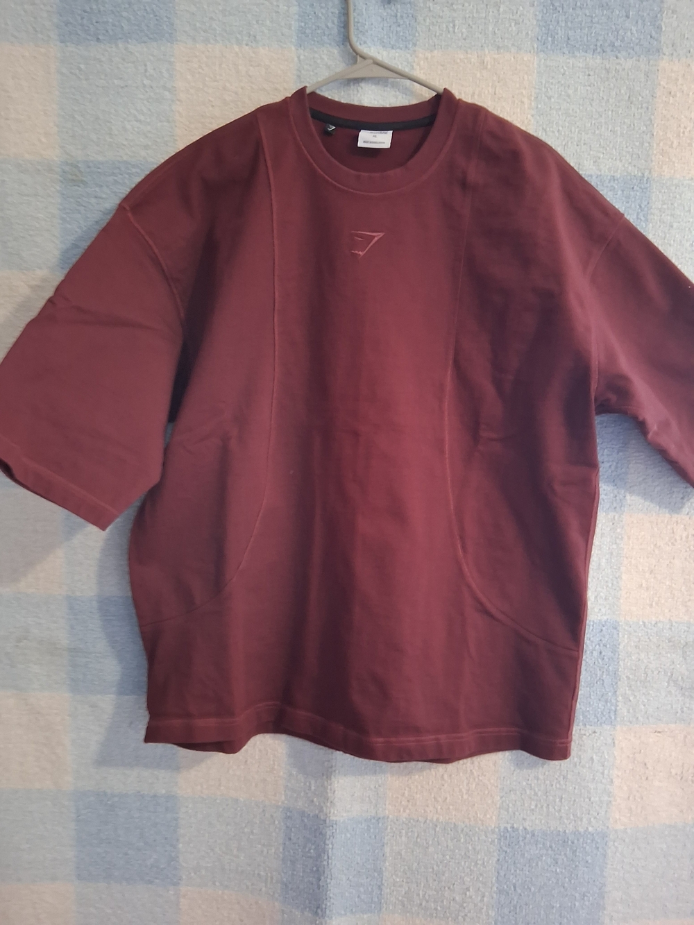 Gymshark Mens' Burgundy Short-Sleeve Sweatshirt Top Pre Loved Sz Xl